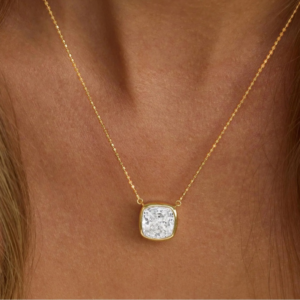 Melinda Maria Gold Necklace with Simulated Diamond Cushion-Cut Pendant - Picture 2 of 6